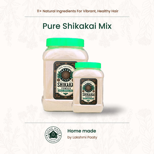 LakshmiStore Shikakai Mix product displayed prominently, symbolizing natural hair care solutions.